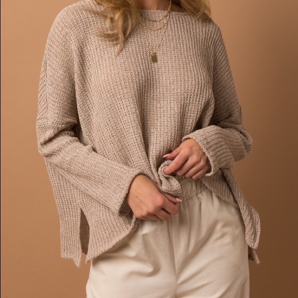 Women’s Relaxed Boat Neck Oatmeal Sweater with Side Slits